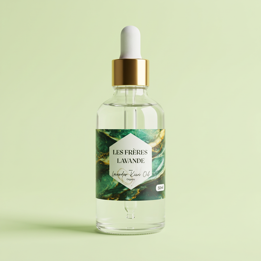 Lavender & Kiwi Oil 50 ml bottle on a soft kiwi green background