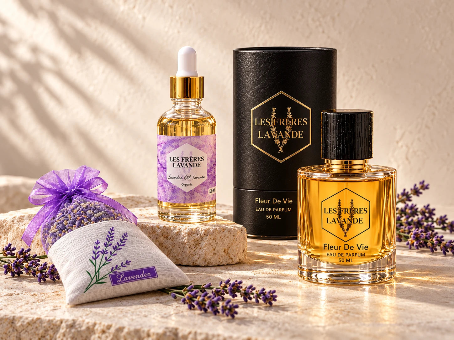 Les Frères Lavande perfume, lavender oil and sachet — a selection from the collection